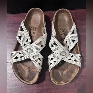 Birkenstock Betula White Leather Criss Cross Strap Slide Sandals Size EU 39